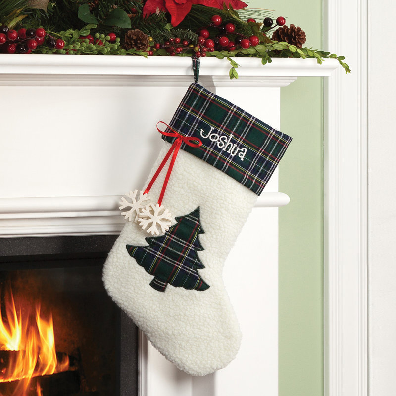 Personalized Plaid Tree Stocking, Yes