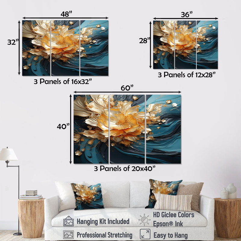 Cummings - ensemble d'art mural floral moderne, Toile tendue, H 32 po x l 48 po x P 1 po