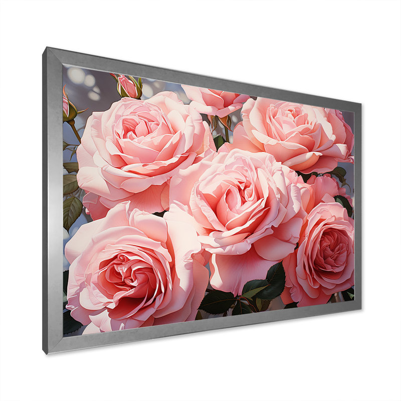 Minimalisme, roses roses, rêve, Cadre simple argenté, H 16 po x l 32 po x P 1 po