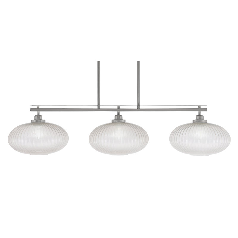 Éclairage d'îlot 3 lumières avec micro-verre nervuré Odyssey, Nickel brossé