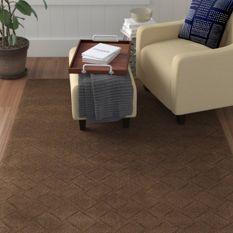 Tapis tissé à la main à motif géométrique brun moyen Worcester, Rectangulaire 7 pi x 10 pi
