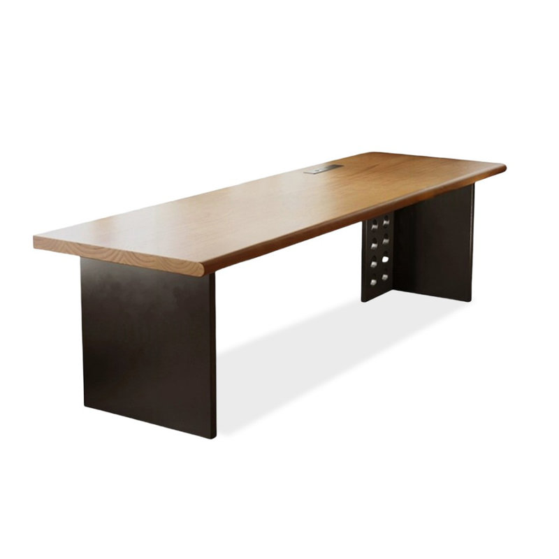 Brown + Black Rectangular Solid Wood desk, 29.5" H  x 94.5" W  x 23.6" D