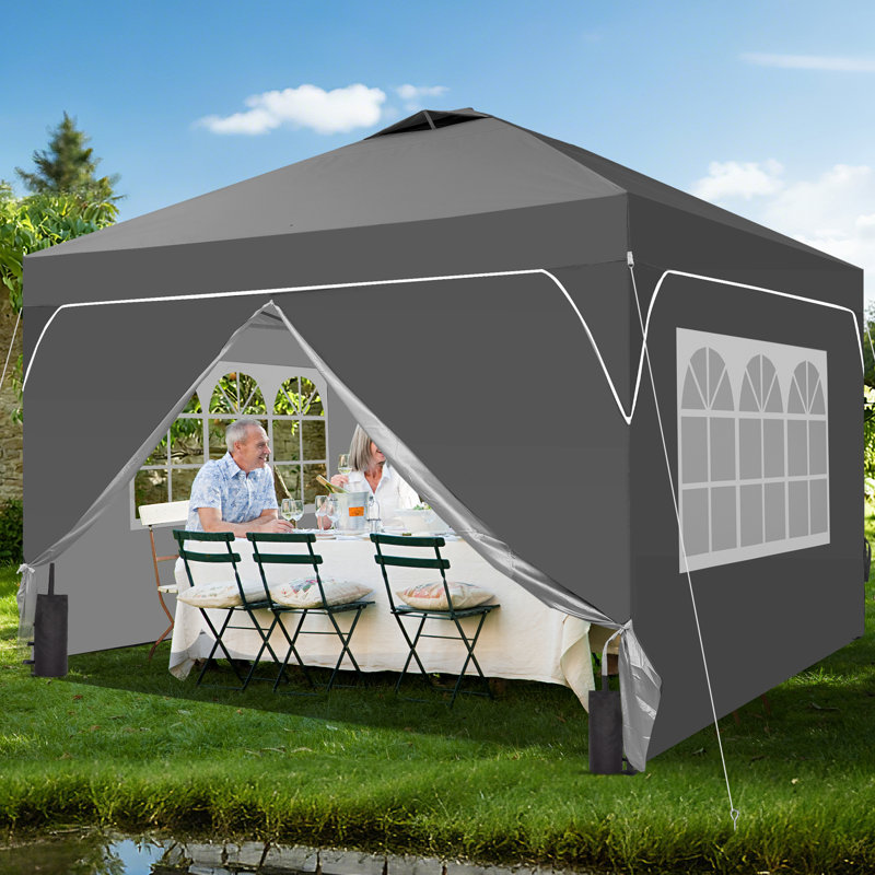 8 Ft X 8 Ft One-Push Set Up Canopy Tents With Sidewalls And Sandbags, Gray, 8 ft. W x 8 ft. D
