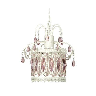 1-Light White Pendant With Pink Crystal Accents