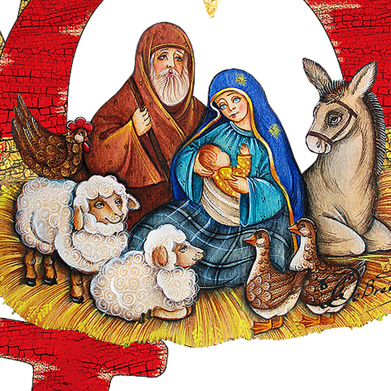 Suspension de porte en bois noel crèche par g. debrekht