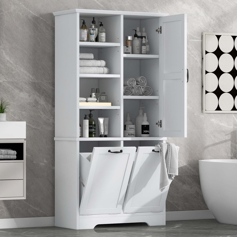Armoire de rangement de salle de bain avec panier à linge inclinable