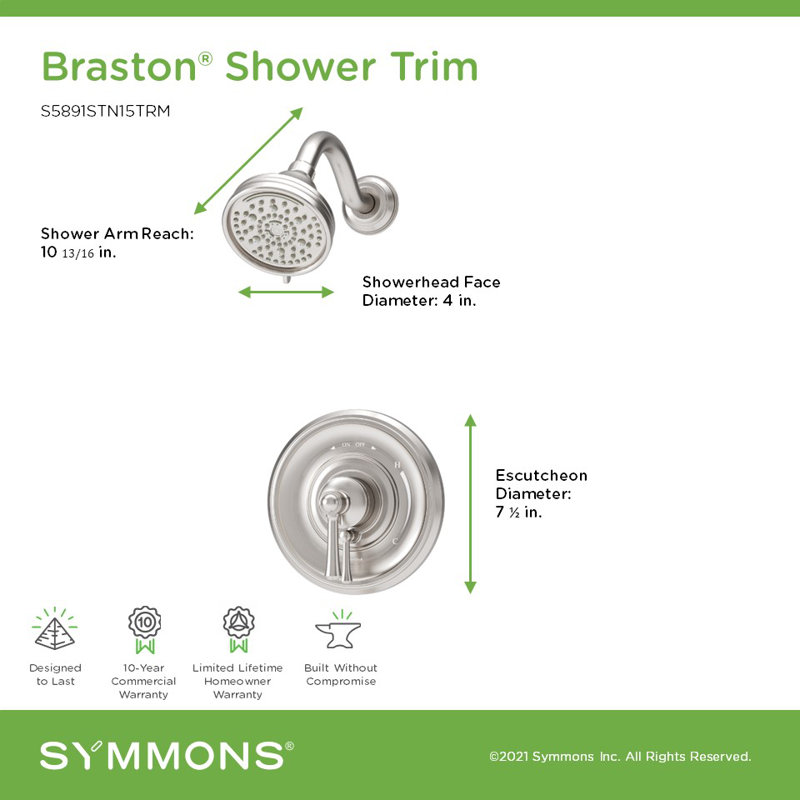 Braston HydroMersion Single Handle Shower Trim Kit, Satin Nickel