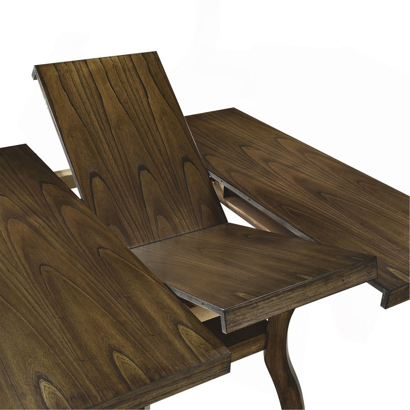 Table de salle à manger transitionnelle à finition brune avec tablette inférieure et rallonge en bois de placage Mindy