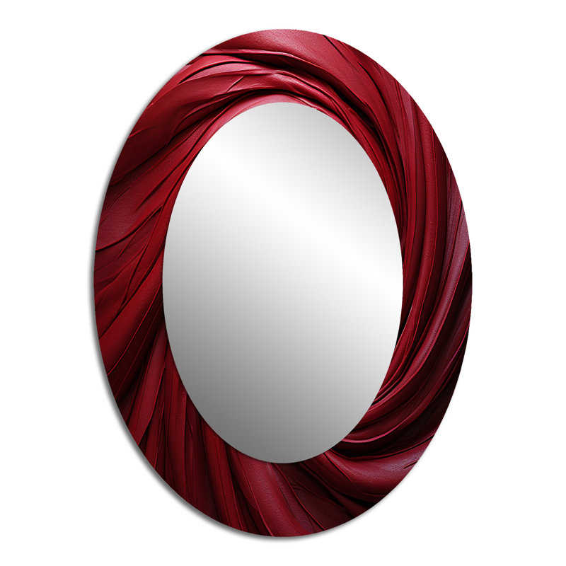 Red Winding Wonder - Abstract Spirals Round Mirror Wall Decor, 40" x 30", Oval