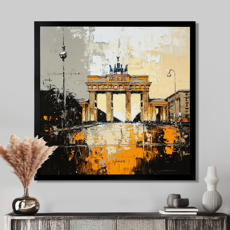 Porte de Brandebourg - décoration murale de Berlin, 36" H x 36" W, Single Picture Framed Print without Mat, Black