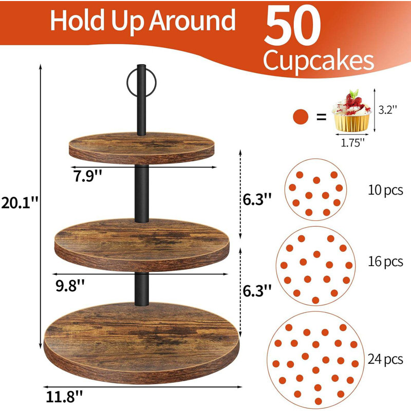 Cupcake Stand, 3 Tier Large Cupcake Stand For 50 Cupcakes Rustic Dessert Table Display Set Wood Cupcake Tower Cake Stand Tiered Tray