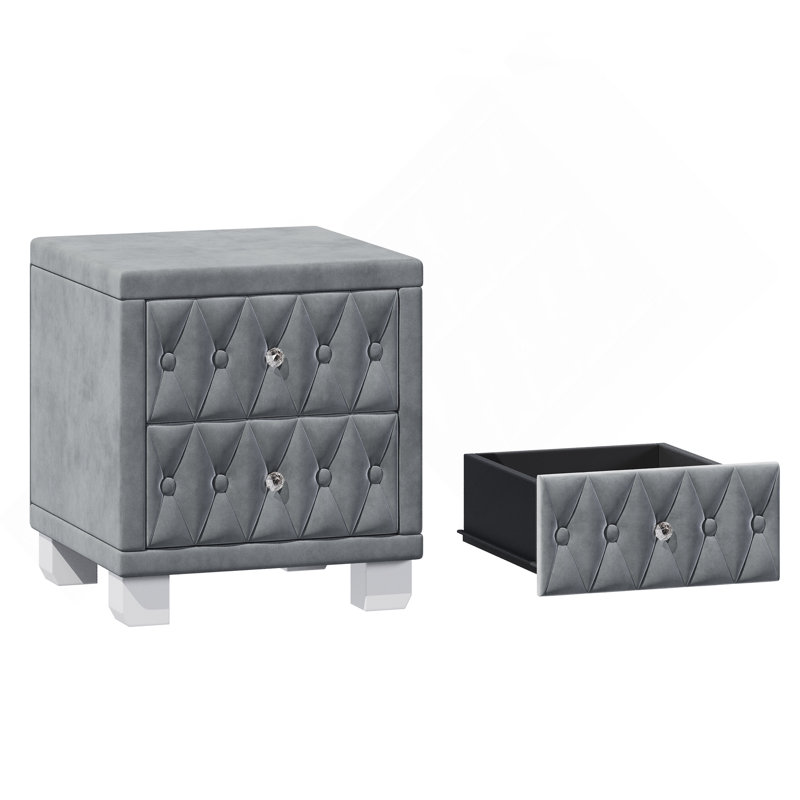 2-Drawer Upholstered Nightstand, Gray