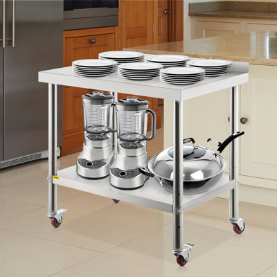 Vevor Stainless Steel Prep Table, Heavy Duty 30x24x35 Inch Worktable With Backsplash, Adjustable Undershelf, 440lbs Load Capacity