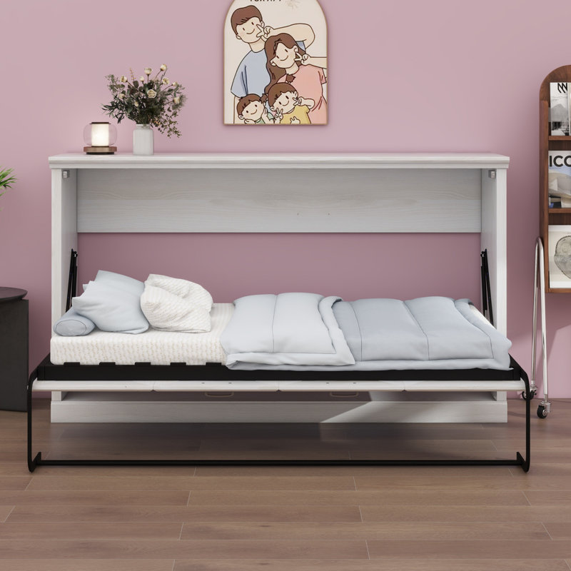 Lit escamotable horizontal, lit escamotable mural, armoire pliante, meuble peu encombrant pour chambre d'amis polyvalente, bureau personnel