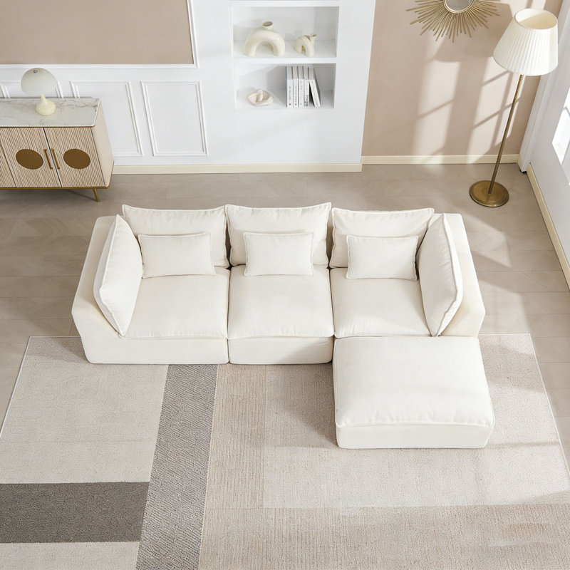 Cloud Couch Oversized Modular Sectional Sofa, Ancient White+3Seat+1Ottman