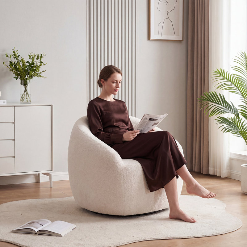 Fauteuil demi-tonneau pivotant rembourré, Blanc