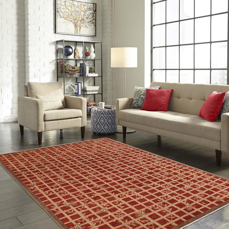 Tapis rouge floral en laine noué à la main 9 pi 8 po x 14 pi 0 po Floral