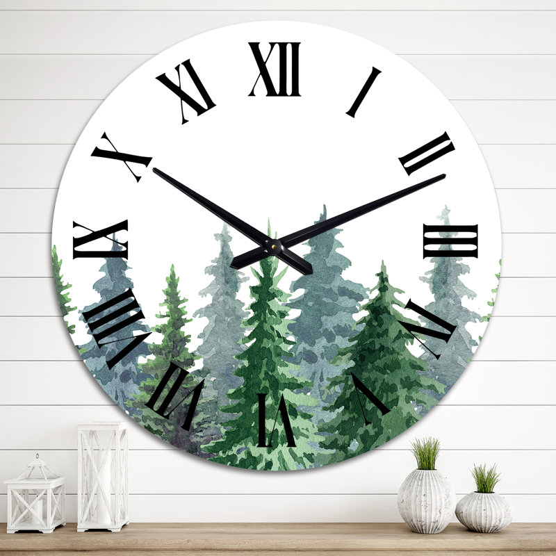 Mountain Landscape with Fir Trees II - Country Wall Clock, Large