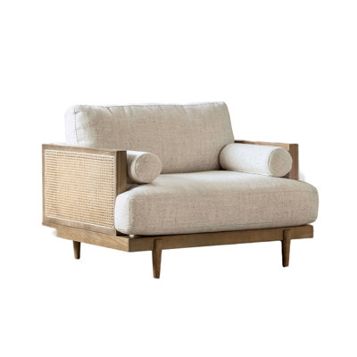43.4" W Mid-Century Modern Chair, Beige/Light Oak
