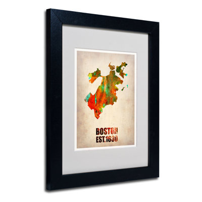 Javin «Boston Watercolor Map», reproduction d'impression sur toile encadrée