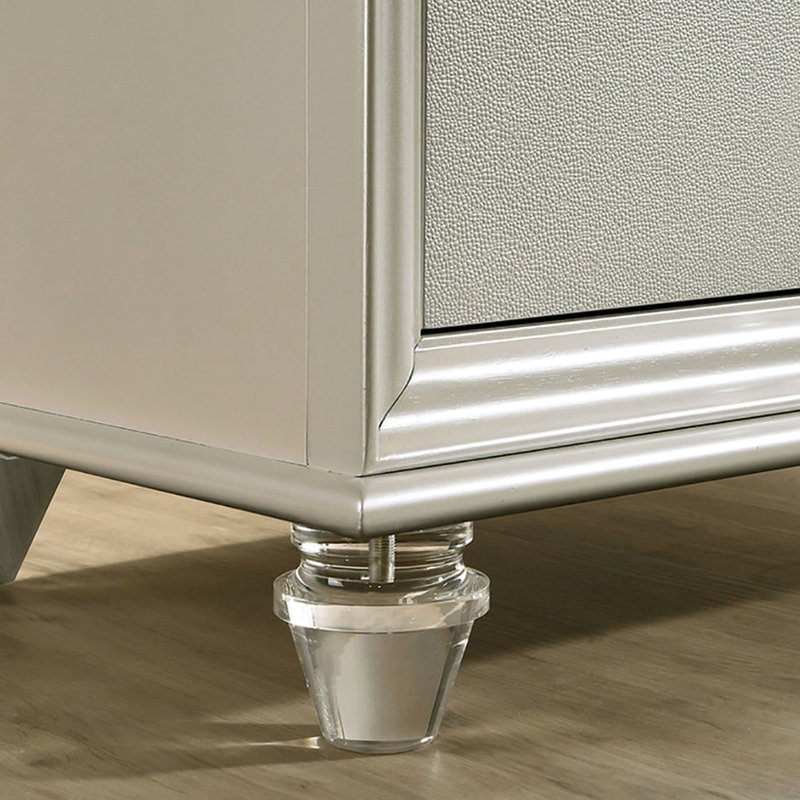 Table de chevet de chambre à coucher avec pieds en acrylique, 2 tiroirs, cristaux blanc perle à utiliser, mélange de cristal et de plastique
