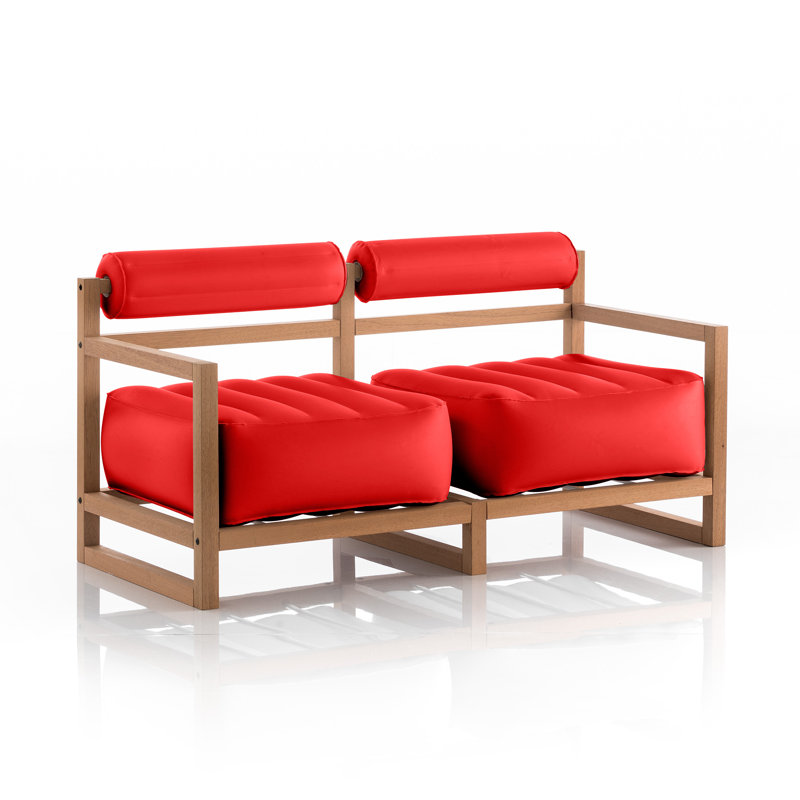 Yoko 140cm Wide Wicker Patio Sofa with Cushions, Red