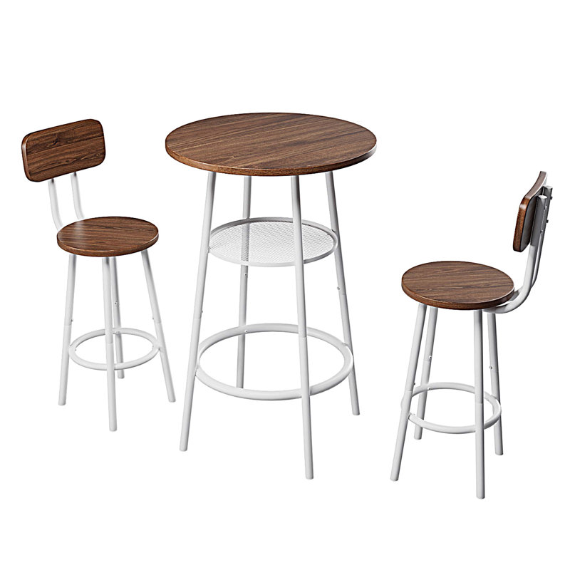 Ensemble de 3 tables de bar rondes avec 2 tabourets de bar, Brun / Blanc