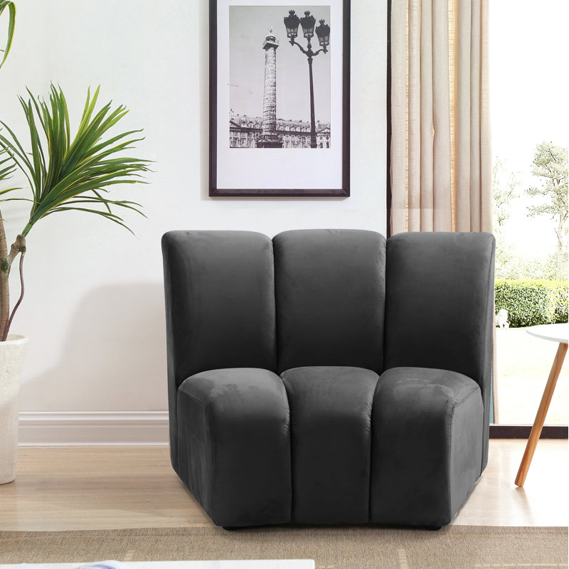 Dabir Velvet Slipper Chair, Gray Velvet