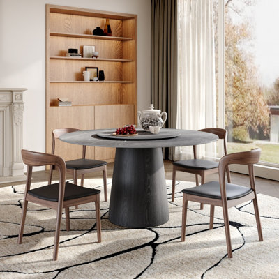 Ensemble 5 pièces de table de salle à manger moderne en pierre frittée rotative avec chaises d'appoint élégantes (1 table et 4 chaises)