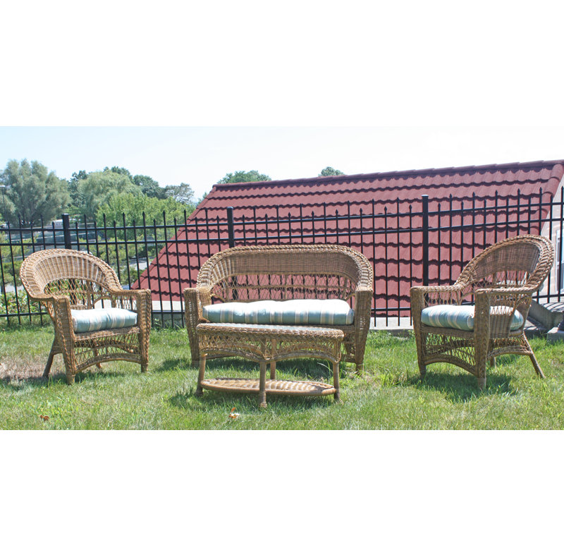 Ensemble de conversation avec coussins Sunbrella Camacho, Sunbrella bleu marine, Naturel