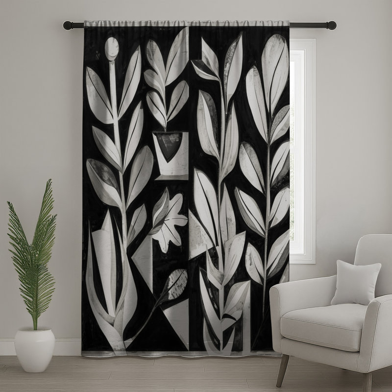 Rideaux de fenêtre noir et blanc, feuillage et rideaux occultant, 50 po x 92 po - 1 panneau, Blocage