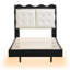 Structure de lit tapissier de taille avec bandes lumineuses à DEL, espace de rangement pour la tête de lit et deux tablettes de chargement USB, noir