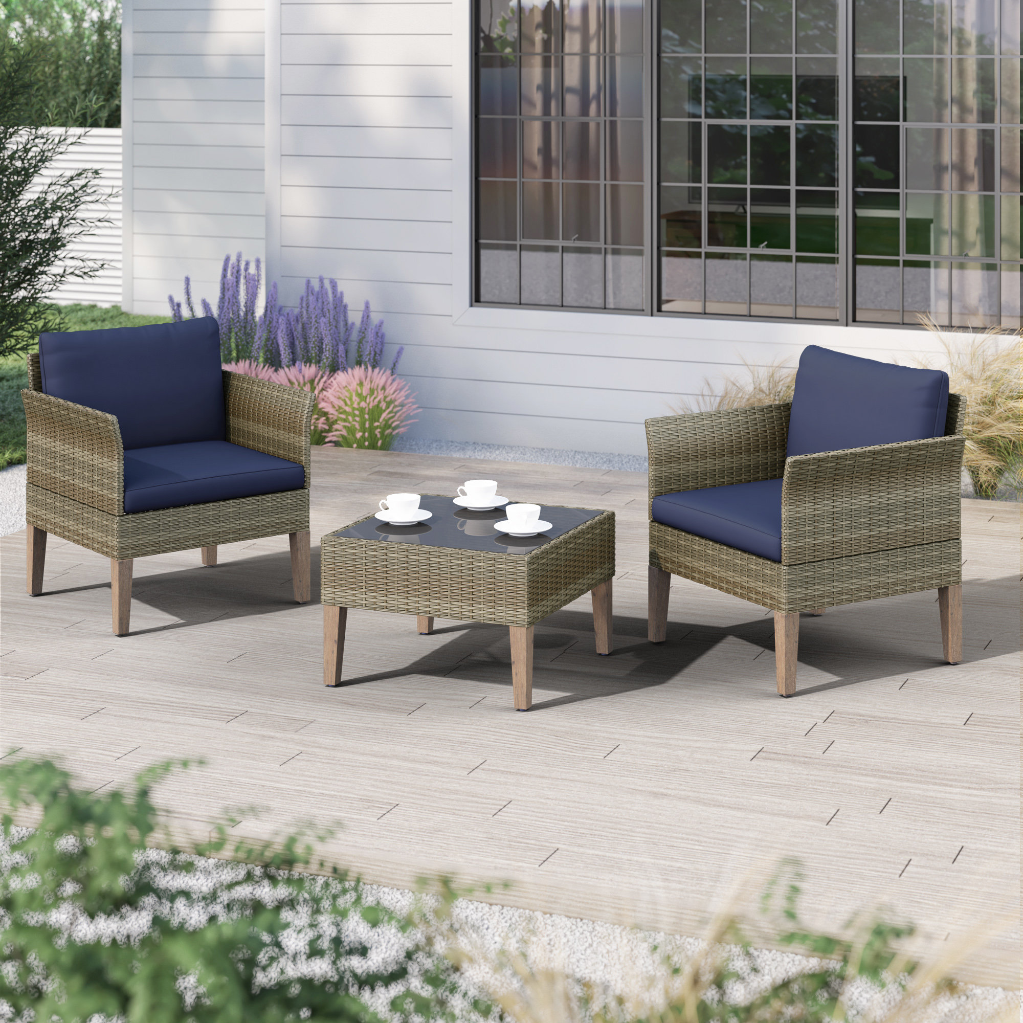 Aubre 3-Piece Outdoor Conversation Set with Club Chairs and End Table in  Mixed Brown Wicker