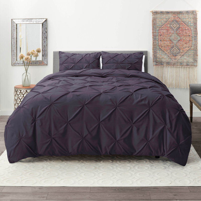 Ensemble de housse de couette plissÃ©e en tissu doublement brossÃ©, Housse de couette très grand californien et 2 tai