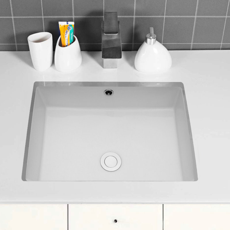 Undermount Ceramic Sink With Overflow - 22"x15.5", White, Classic And Modern Blend, For Bathroom Decoration White Rectangular 22x15.5x7 Inches, Undermount, To Stains