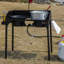 Ensemble de cuisine d'extérieur 2 pièces: chariot-bar mobile avec rangement et cuisinière au propane à 2 brûleurs avec pare-brise