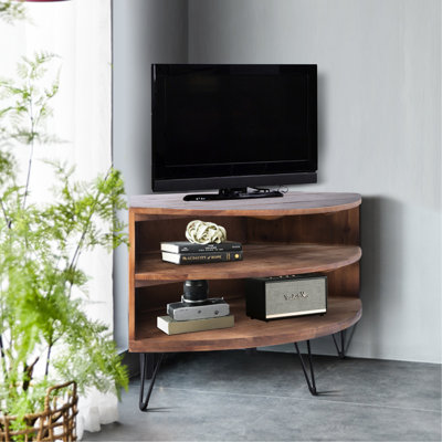Living Room Fan Shape Reclaimed Wood Corner Media Stand - And Neat Fits Any 42.66 In. D X 19.94 W 23.63 H 30.35 Lb Weight Table For & Simple To Clean Theme In Depth Width Height