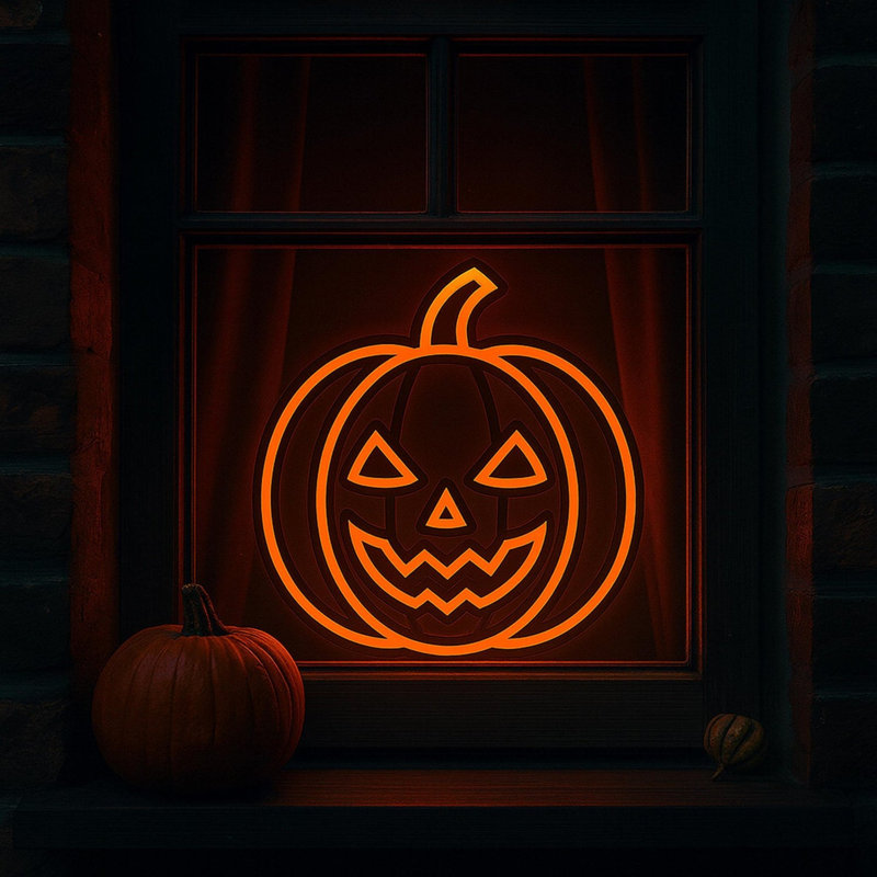 Décoration lumineuse citrouille d'Halloween en néon, citrouille d'Halloween à DEL - 40 x 40 cm | 16 po x 16 po