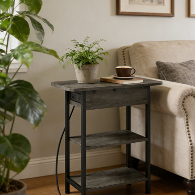 Table de chevet rabattable avec station de charge, table d'appoint avec ports USB et prises pour les petits espaces