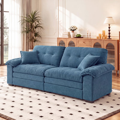 80" W Deep Seat Cloud Sofa, Modern 2 Seater Chenille Loveseat Couch, Fluffy Sink-In Sofa with Wide Armrests and 2 Throw Pillows