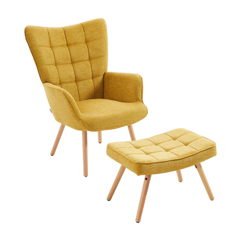 Bridgman Upholstered Armchair with Footstool, Yellow