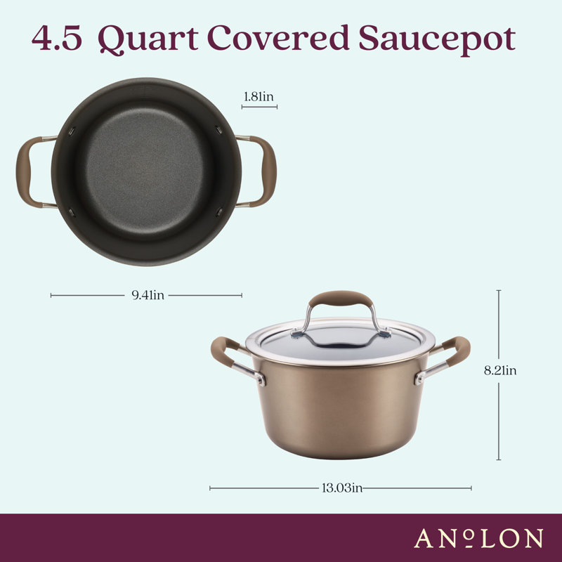 Bronze 4.5-Quart Nonstick Aluminum Saucier with Glass Lid