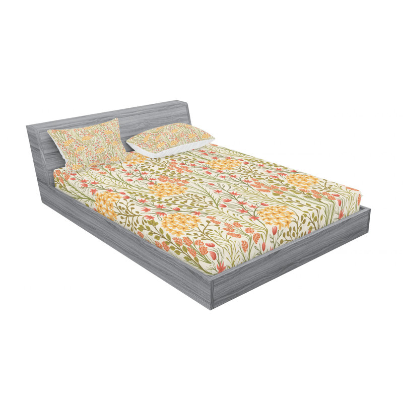 Microfiber Floral Sheet Set, Full Sheet Set with 2 Pillowcases
