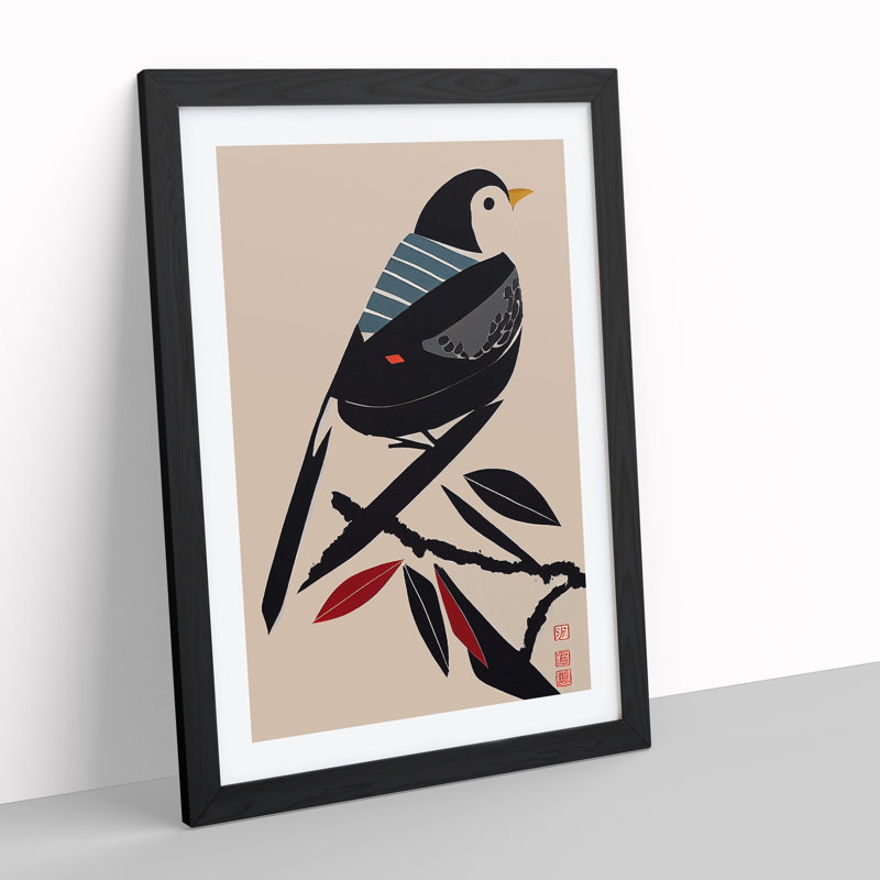 A Japanese Bird - Single Picture Frame Print, Black Framed, 64cm H x 46cm W x 2cm D