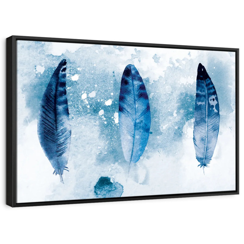 " Blue Grunge Feathers Canvas Print ", 13" H x 19" W