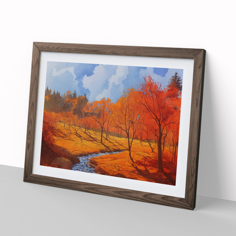 Watercolour Autumn Forest Vol.6 - Single Picture Frame Painting, 25cm H x 34cm W x 2cm D, Walnut Framed