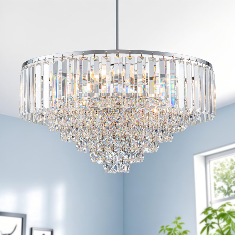 Lustre moderne en cristal à 4 niveaux, 5 lumières, Chrome chrome