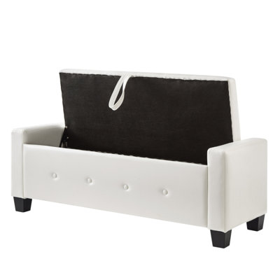 48" Ottoman Bench With Storage, Bench For Bedroom,Living Room,Hallway, Upholstered Tufted Faux Leather PU Ottoman Ivory White