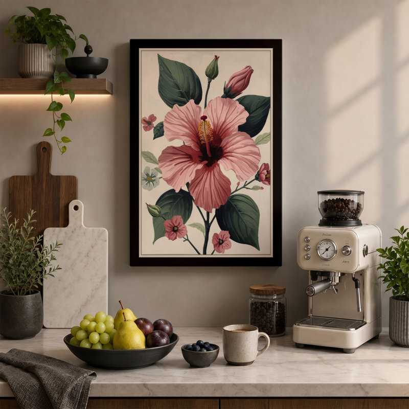 Hibiscus Study Botanical - Wrapped Canvas, 18x12 - 45.7 x 30.5 cm, Cream Border