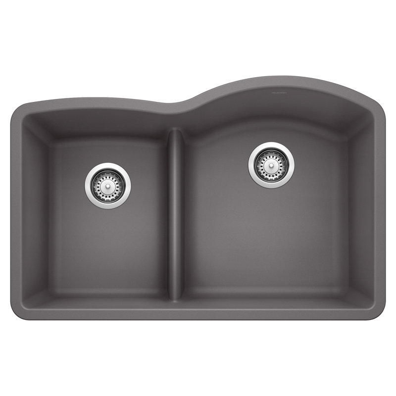 Diamond SILGRANIT 32" 40/60 Reverse Double Bowl Undermount Kitchen Sink with Low Divide, Cinder